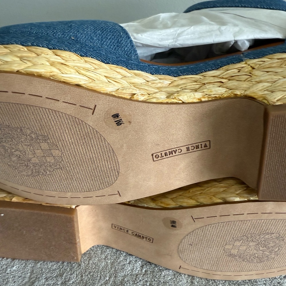 Vince Camuto Adjustable Wedge Sandals Meterry Denim 9M JUTE ROPE SIDES NEW - Picture 8 of 8